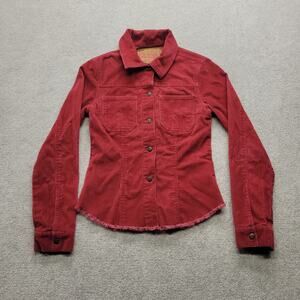 GUESS Womens Red Corduroy Denim Jacket Size M Button Front Frayed Hem Y2K